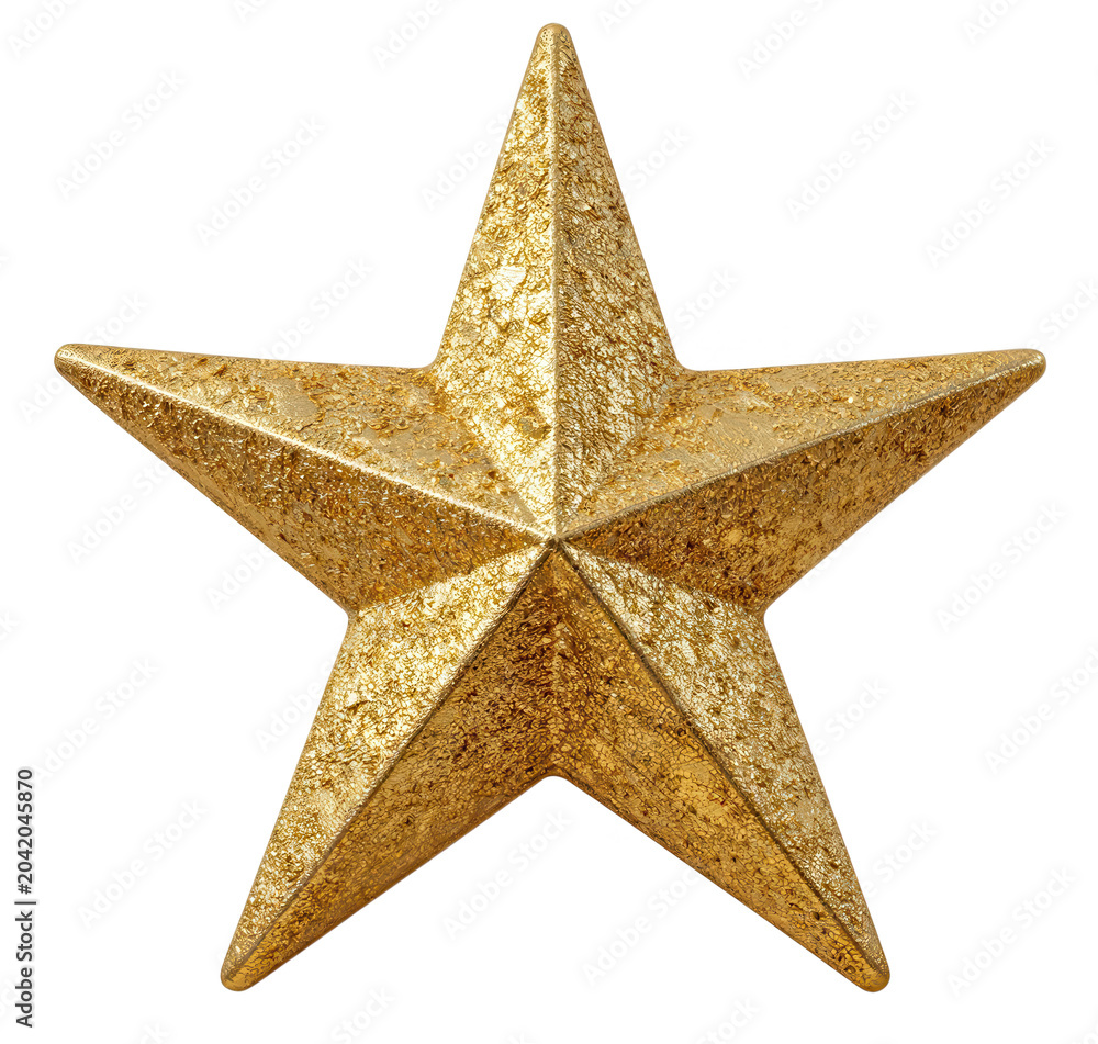 Fototapeta premium Gold Star Decoration Isolated on Transparent Background