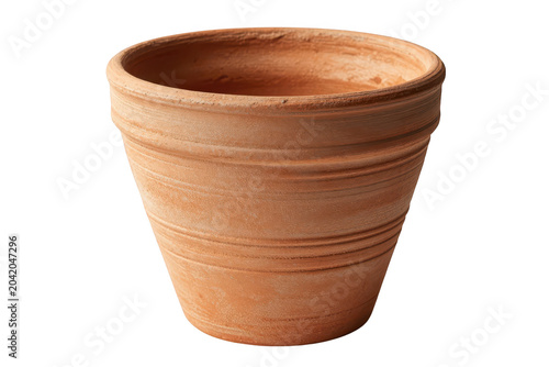 Terracotta Flower Pot with Horizontal Ridges Isolated
