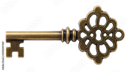 Obraz na plátně Antique ornate brass skeleton key with decorative bow