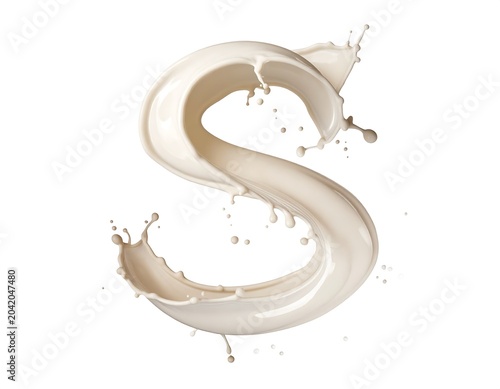 A creamy liquid forms the shape of the letter 'S' with splashes