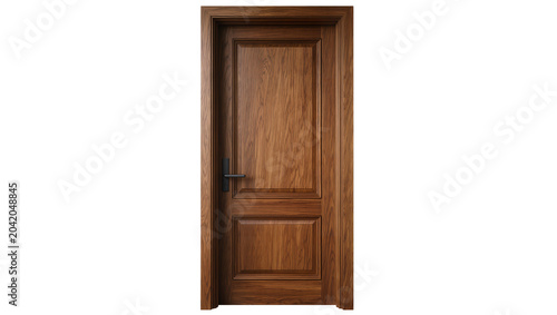 фотографія Classic wooden interior door with dark metal handle