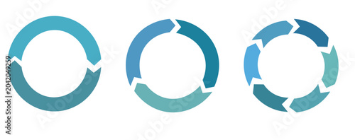 Bild auf Leinwand A set of three circular arrow icons in different shades of blue on a white backg