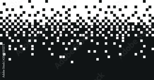 Bild auf Leinwand Abstract high contrast black and white pixel disintegration background with digital squares scattering in a clean space