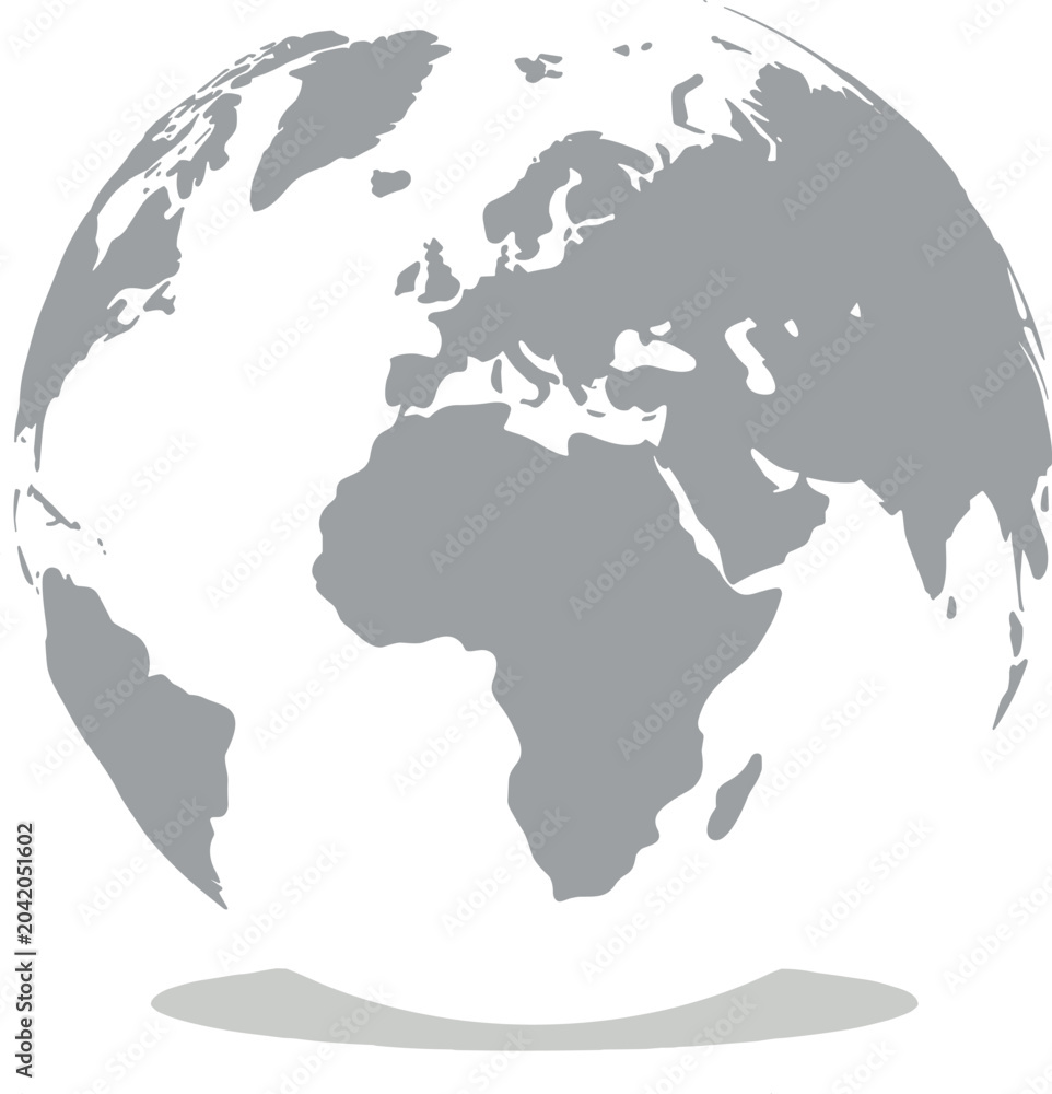 Fototapeta premium Sleek minimalist gray earth globe icon representing professional global business connectivity and unity on a white background.