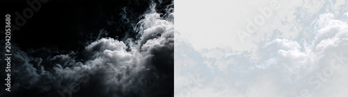 Clouds drift in the sky with light shades of blue, forming patterns at noon on a clear day, PNG with a light overlay
