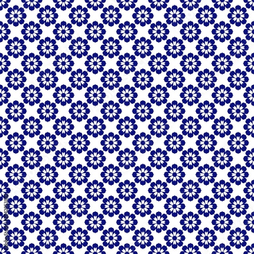 Indigo_Pattern 16/69, Blue Floral Seamless Pattern on White Background , Minimal Botanical Design