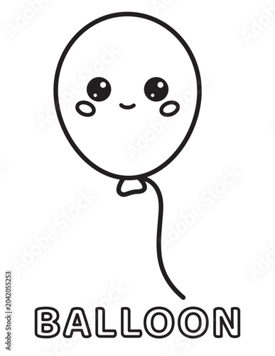 Cute Kawaii Balloon Coloring Page for Kids Vector Illustration with Smiling Cartoon Character
