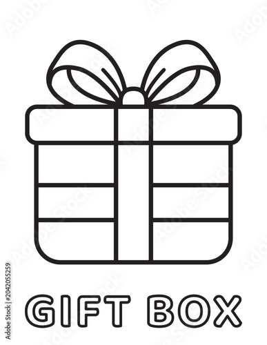 Cute Gift Box Coloring Page for Kids Vector Illustration with Present and Ribbon Outline