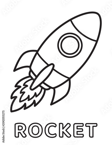 Cute Rocket Coloring Page for Kids Vector Illustration with Cartoon Space Ship Outline