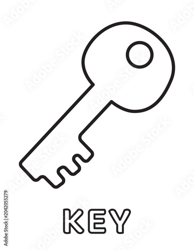 Simple key coloring page vector illustration with bold outline for children education and activity books