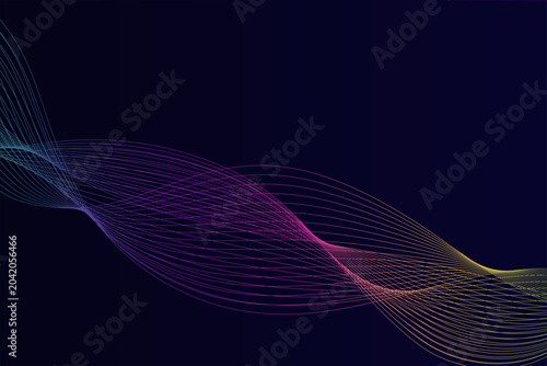 Abstract flowing colorful wavy lines on a dark background creating a dynamic and modern graphic design.