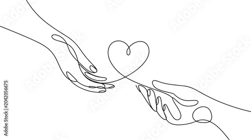 Obraz na płótnie Minimalist one line art of hands forming a heart symbol, showing love and unity with bright lighting on a white background