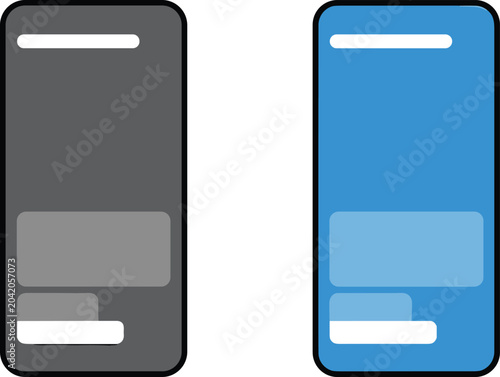 Foto Two sleek smartphone interface mockups featuring clean minimalist UI layouts in grey and blue with flat lighting style