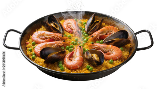 Obraz na plátně Seafood Paella with Shrimp and Mussels in a Pan