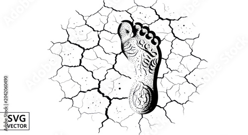 Foto Foot Skeleton Emerging From Cracked Ground.