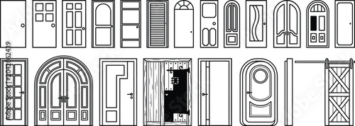 Bild auf Leinwand door blueprint set vector door styles single and double panel pack set