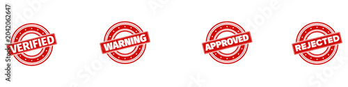 Verified, Warning, Approved, and Rejected Red Round Grunge Vintage Rubber Stamps Set