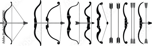 Schilderij op canvas bow types longbow recurve compound arrow silhouettes set