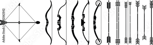 Schilderij op canvas bow silhouettes of different arrows and archery equipment