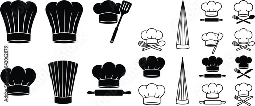 Foto chef hat logo pack outline and filled vector icons for culinary brand