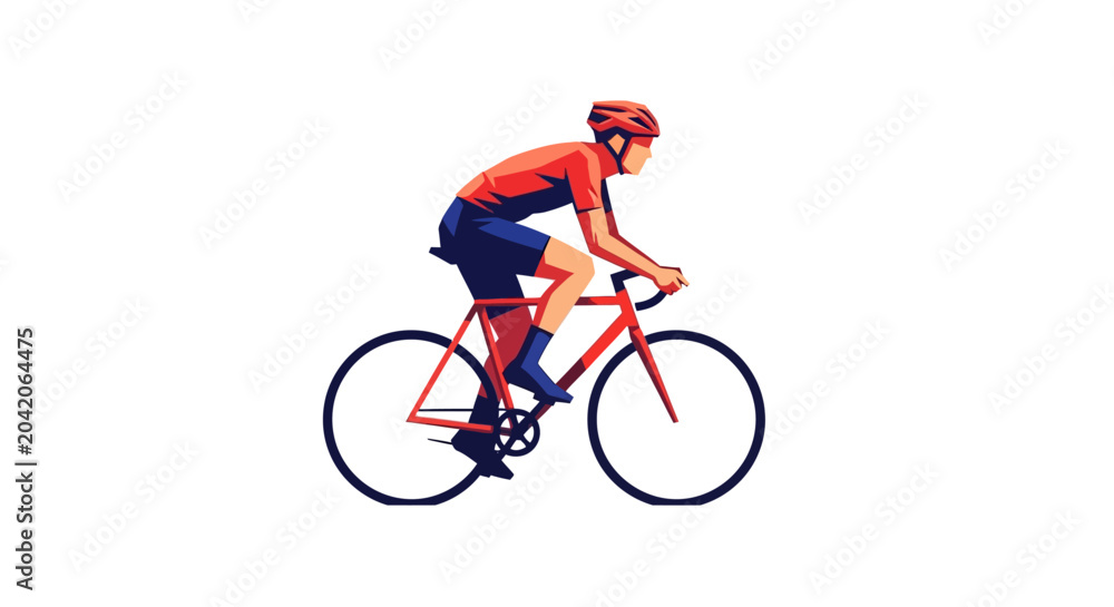 Fototapeta premium Cyclist Riding Bicycle, Sport, Healthy Lifestyle, Outdoor Activity, Minimalist Illustration