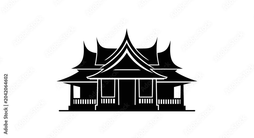 Fototapeta premium Traditional Thai House Silhouette Icon.