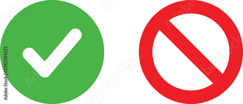 Obraz na płótnie Green check mark and red forbidden sign icon set for correct and incorrect choic