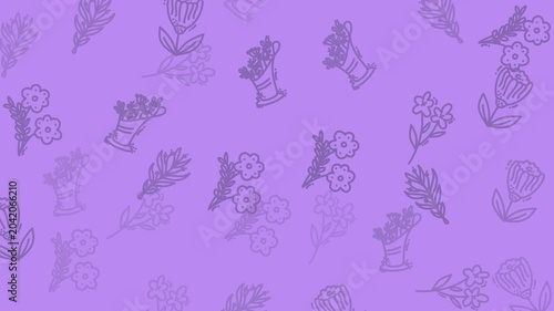 Purple floral bouquet doodle patterns on a simple background. Perfect for stationery, textiles, social media graphics, and packaging design projects.