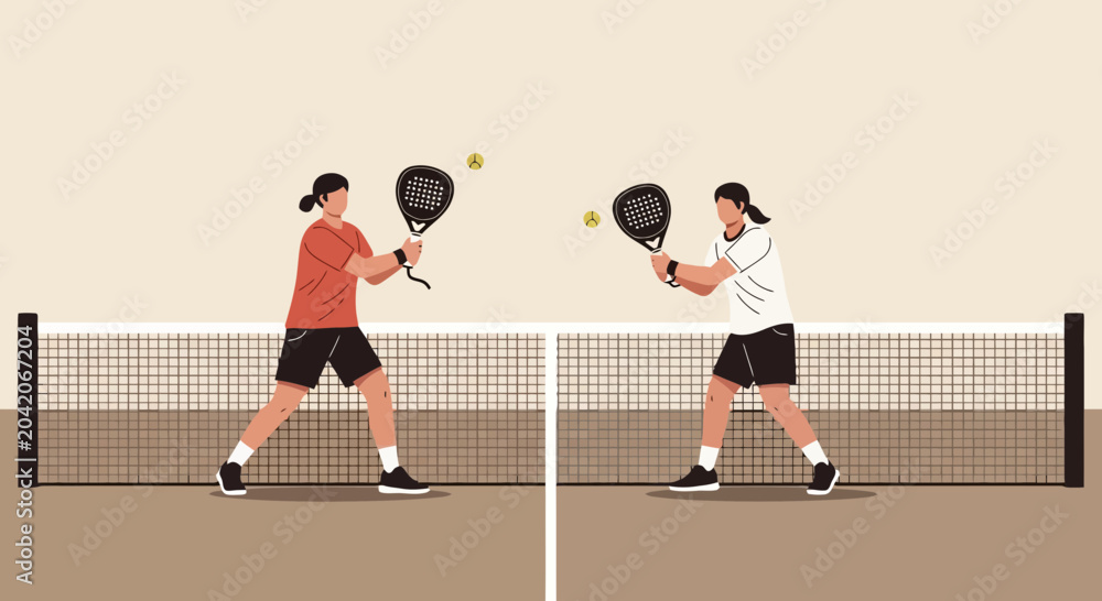 Obraz premium Two People Playing Padel Tennis Representing Sports and Collaborative Activity