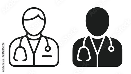 Obraz na płótnie Medical doctor professional avatar icon set showing outline and solid black glyp