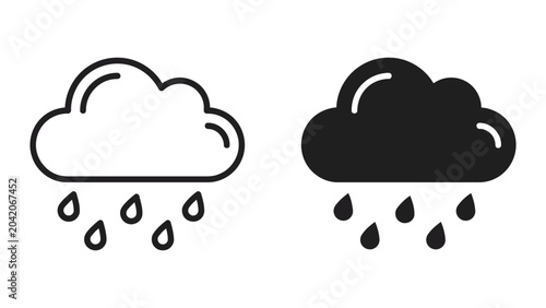 Bild auf Leinwand Rainy cloud icon with water droplets in outline and solid vector formats represe