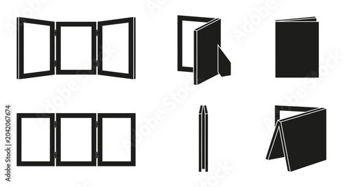 Black Photo Frames Collection, Multi Panel Display, Foldable Easel Stand, Versatile Presentation Mockups, Graphic Design Elements