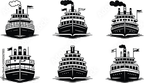 Photos Vintage steamboat front view silhouette icon vector