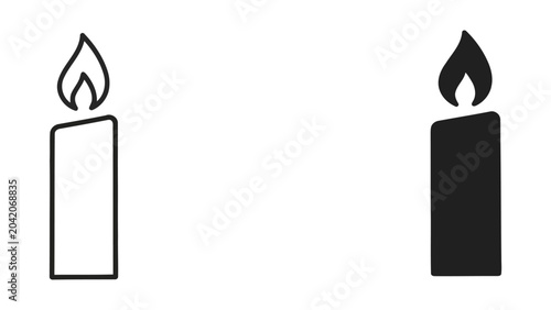 Bild auf Leinwand Burning candle line art and solid black silhouette icon set for spa relaxation a