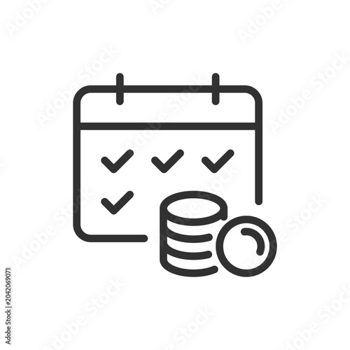 Canvas Print Calendar with checkmarks and coins, linear style icon