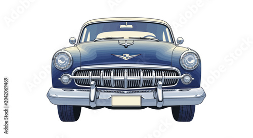 Photos Vintage Blue Car Front View 1.