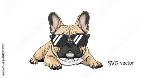 Photos Cartoon French Bulldog Wearing Sunglasses.