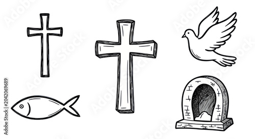Obraz na plátne Christian symbols on white background.