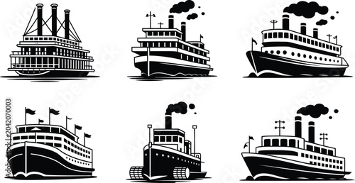 Foto Vintage steamboat silhouette collection set vector