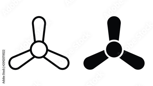 Ceiling fan blade icon set in outline and solid black glyph styles for ventilation and cooling concept vector graphic for home improvement and climate control interface design isolated on white