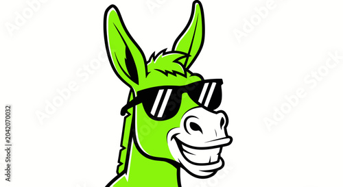 Schilderij op canvas Smiling green cartoon donkey face profile.