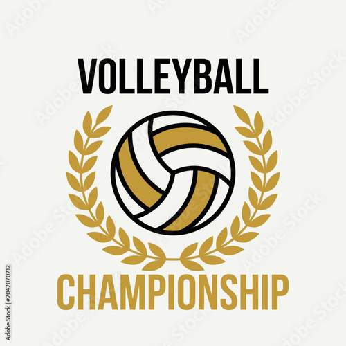 Volleyball Championship Badge Featuring a Ball and Laurel Wreath Design Elements