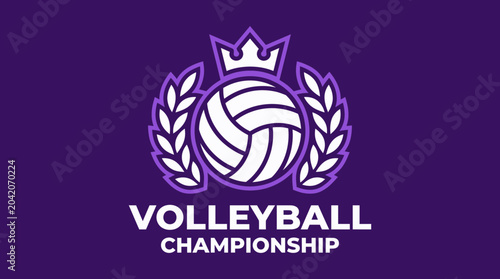 Volleyball Championship Badge Illustration With Purple Background and White Typography Design