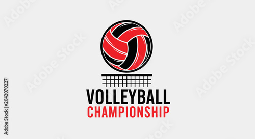 Volleyball Championship Branding With Red And Black Colors On Light Background Design