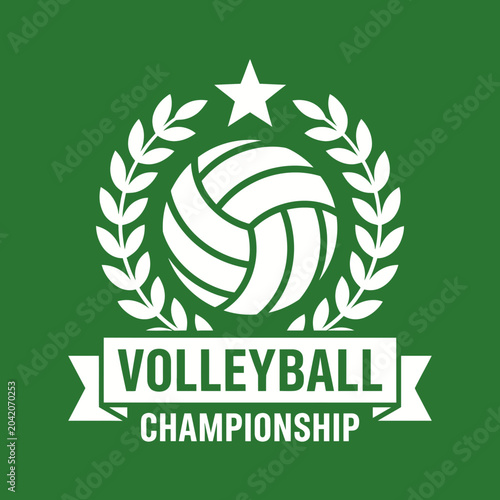 Volleyball Championship Emblem Featuring a Laurel Wreath and Star on Green Backdrop