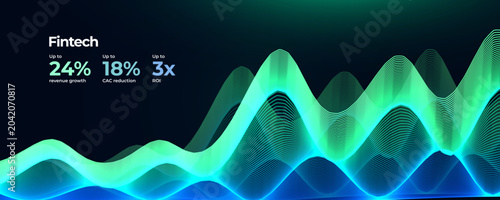 Cuadro en lienzo Wavy Upward Lines Glowing Blue Green Neon Futuristic Style
