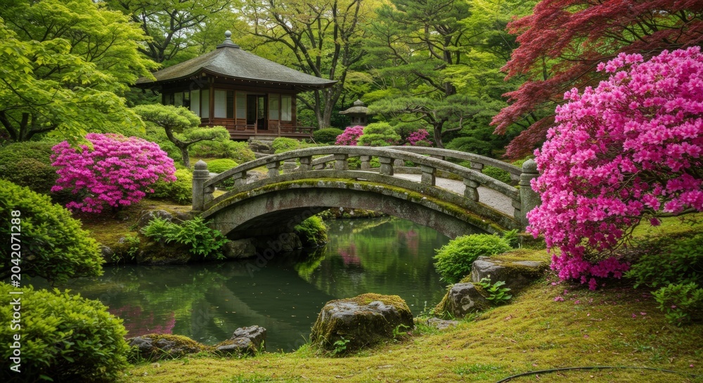 Fototapeta premium Serene Japanese Garden Landscape Scene.