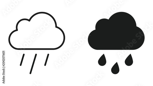 Tableau sur toile Weather rain cloud vector icon with falling raindrops in both outline and solid