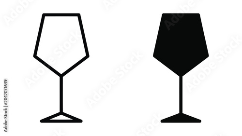 Foto Pentagon shape wine glass icon set with outline and solid variation for bar and