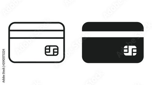 Foto Credit card payment terminal chip icon set in outline and solid black style for